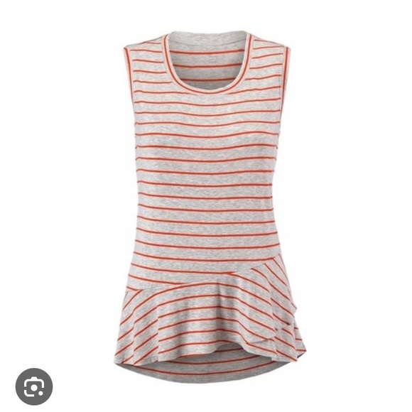 Cabi gray with orange sleeveless tank with rounded neck and peplum bottom. - Picture 2 of 12